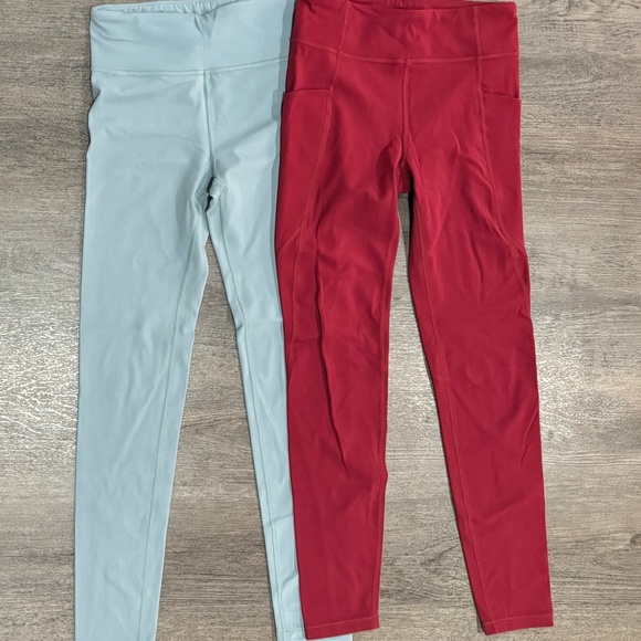 Athleta Girl Leggings XL 14 Youth Set of 2 Green Maroon/Red - Picture 2 of 6